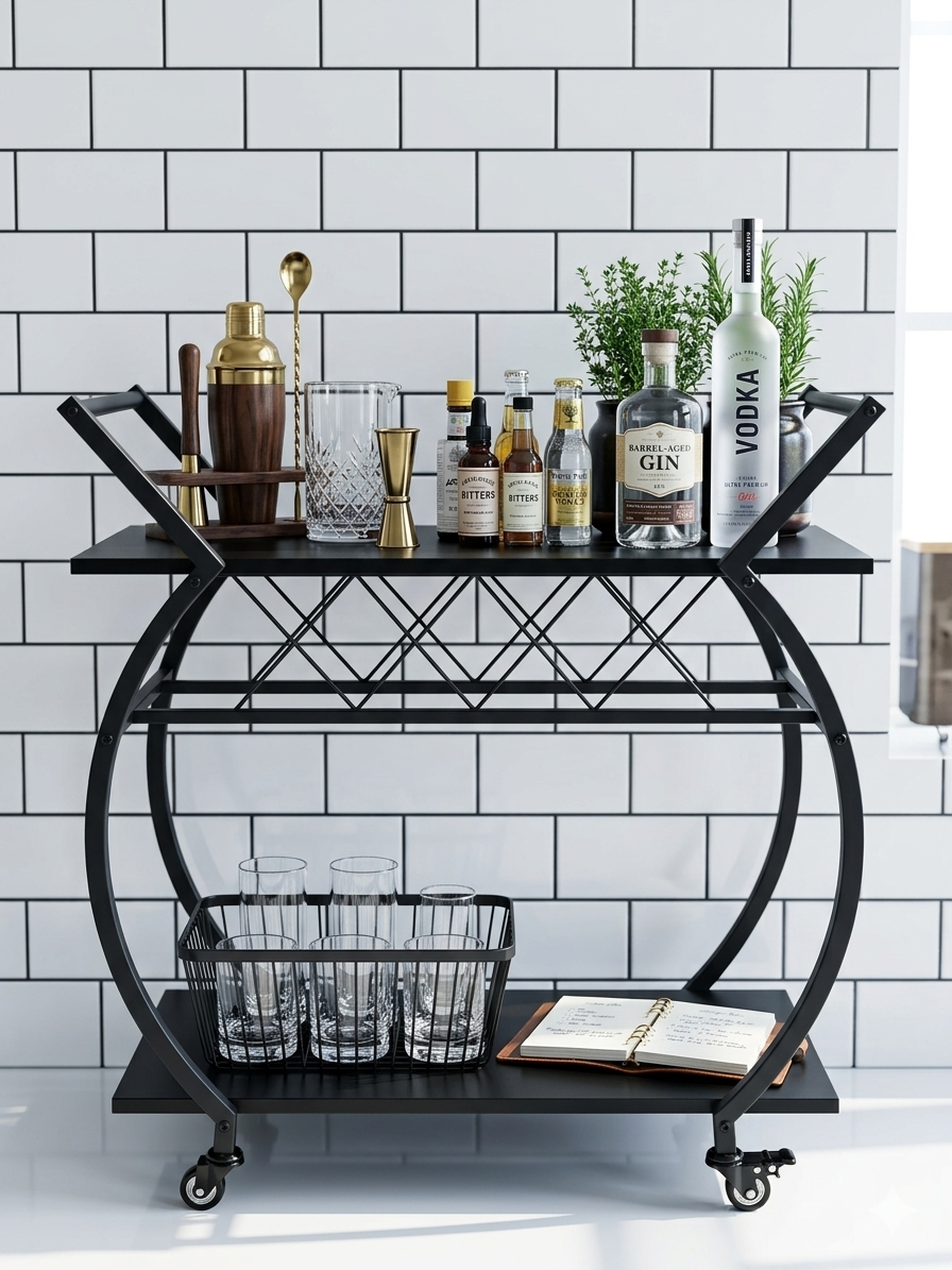 Vyraa Eclipse Rolling Bar Cart | bar trolley | bar cart on wheels